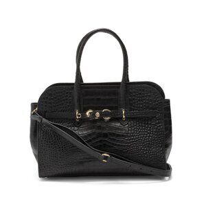 CLAUDIA Black Made In Italy Leather Croco Belt Buckle Satchel